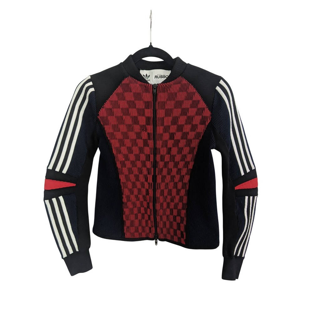 Adidas Paolina Russo Track Jacket Red Black Checkerboard Zip Womens Medium *Flaw